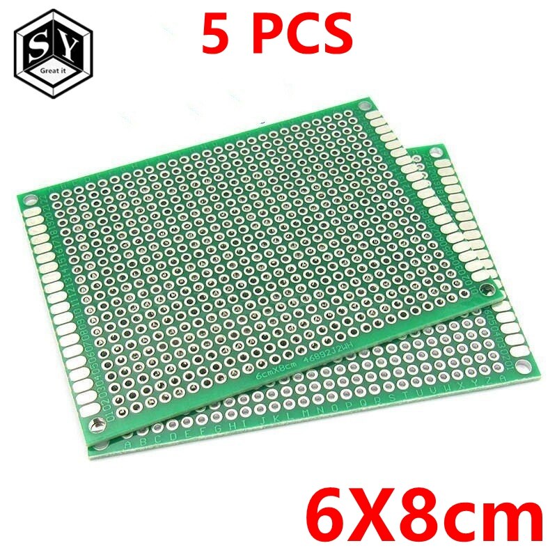 6*8 6X8cm 양면 프로토 타입 pcb 브레드 보드 Arduino 1.6mm 2.54mm 유리 섬유 용 범용 인쇄 회로 기판, 5 피스